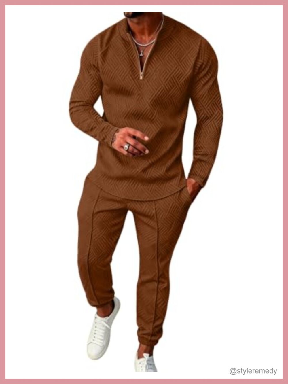 Men's 2-Piece Track Suit Athletic Joggers Set with Zipper Tee